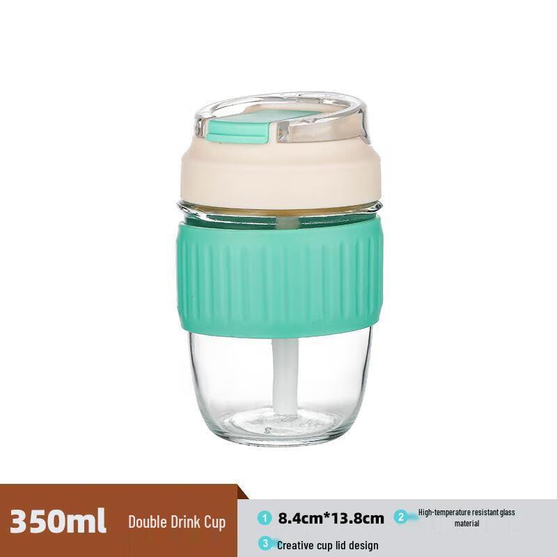 Stylish Glass Dual-Drink Straw Coffee Cup