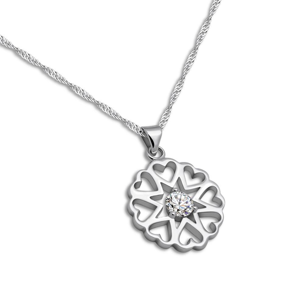 Diy Wish Platinum Plated Necklace Women'S Clavicle Chain Heart Flower Pendant