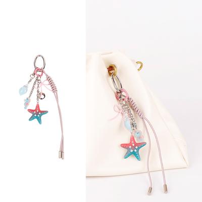 Pendentif de sac série océan style Ins étoile de mer colorée coquillage de baleine corde tressée pendentif porte-clés exquis mignon