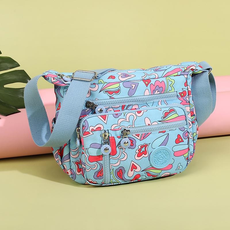 Women's Mobile Phone Bag Printed Nylon Shoulder Bag Crossbody Bag Middle-Aged Mother Bag Small Square Bag