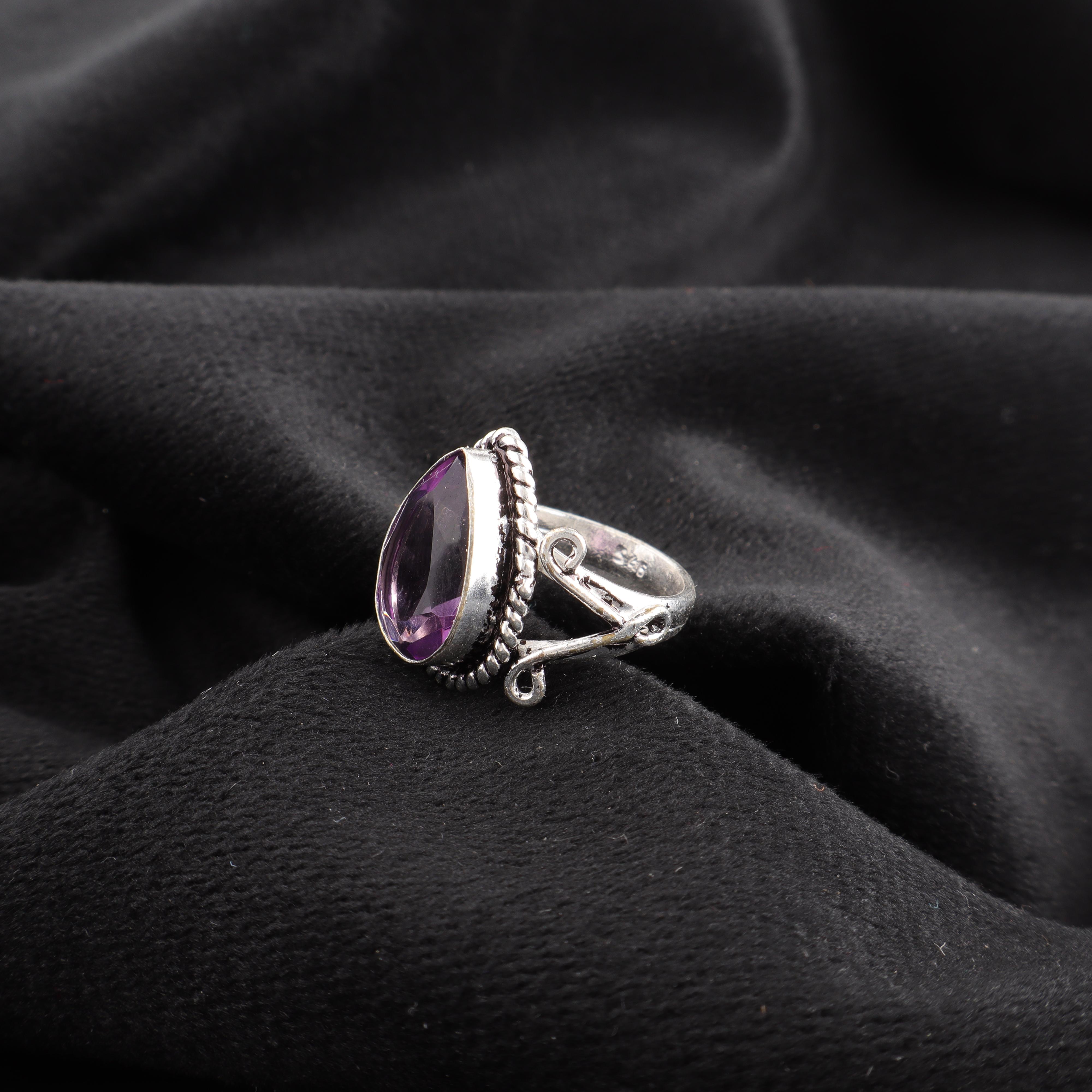 

Кольцо с аметистом, Ювелирное изделие из стерлингового серебра 925 пробы с драгоценным камнем, Кольцо ручной работы с аметистом в форме груши, Ювелирное изделие, Подарок на годовщину 12 фиолетовый