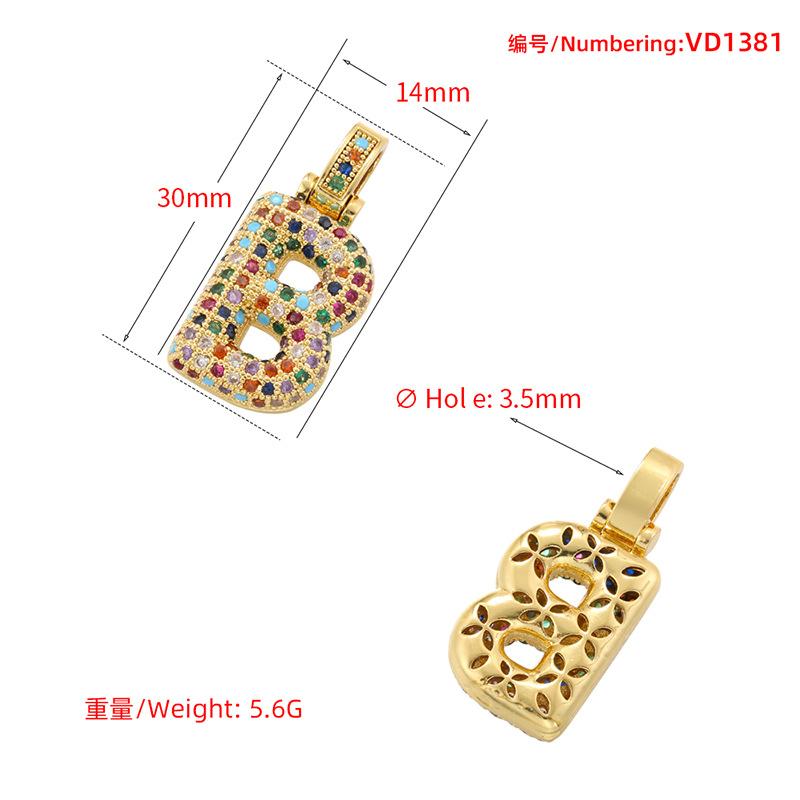 Copper Inlaid Colored Diamonds 26 English Letter Pendant Personalized Hip Hop Fat Letter Pendant Accessories Vd1381