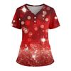 Women's Loose Short Sleeved Fashionable Polka Pots And Geometric Printing V-neck Buttonable Side Slit Top T-shirt