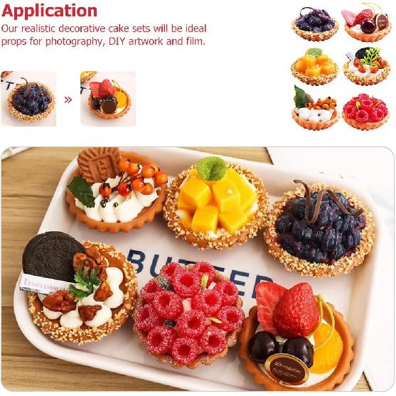 Hemoton 6Pcs Artificial Cake Set, Fake Simulation Realistic Food, Imitation Faux Fruit Cake Dessert, for Kitchen Party Decoration Display Props Model