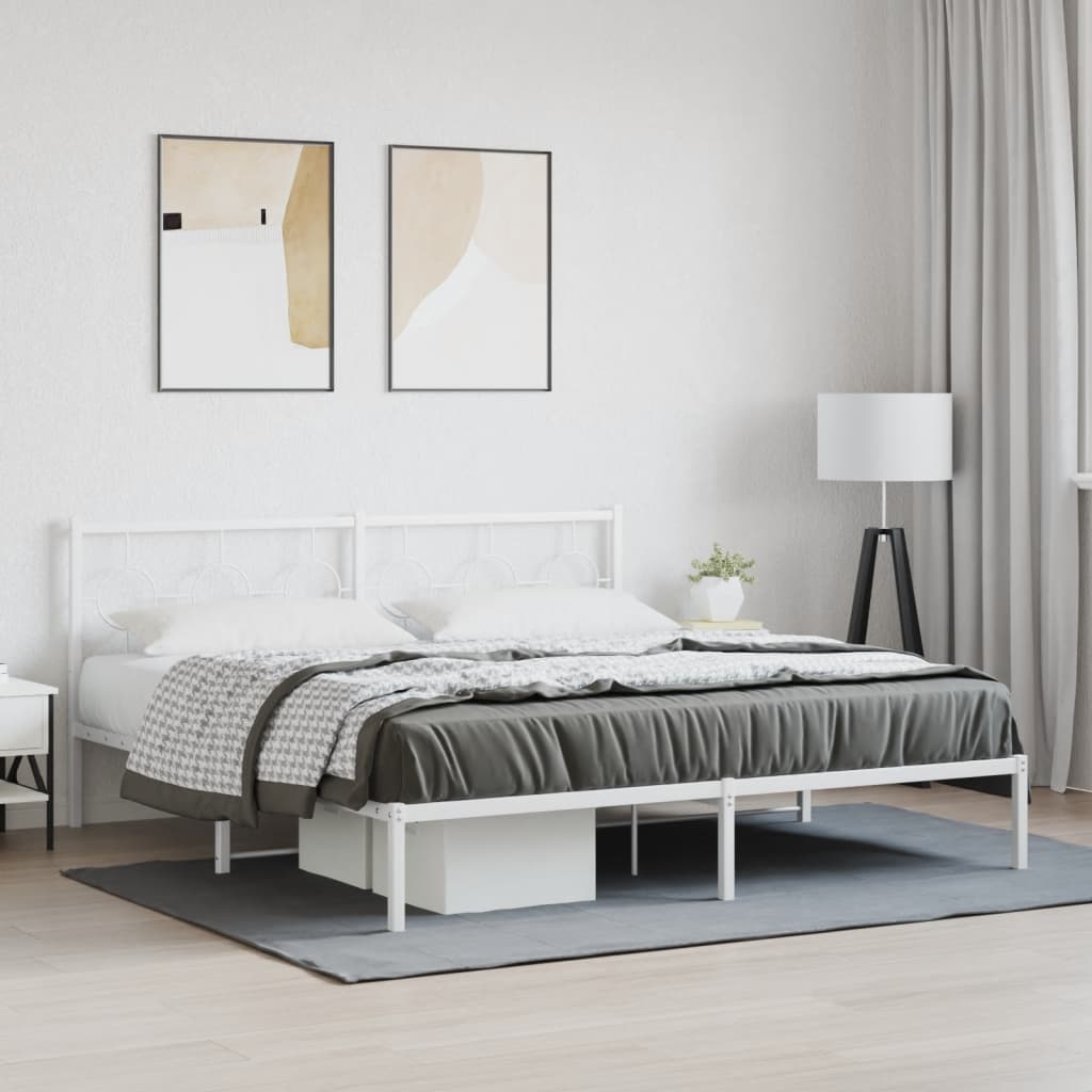 Metal Bed Frame with Headboard White 183 x 213 cm