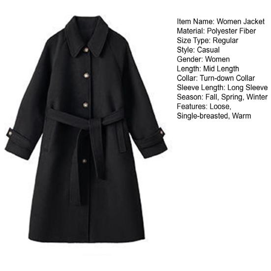 Podzimní zimní dámská bunda s páskem Silný volný rozepínací límec OL na dojíždění