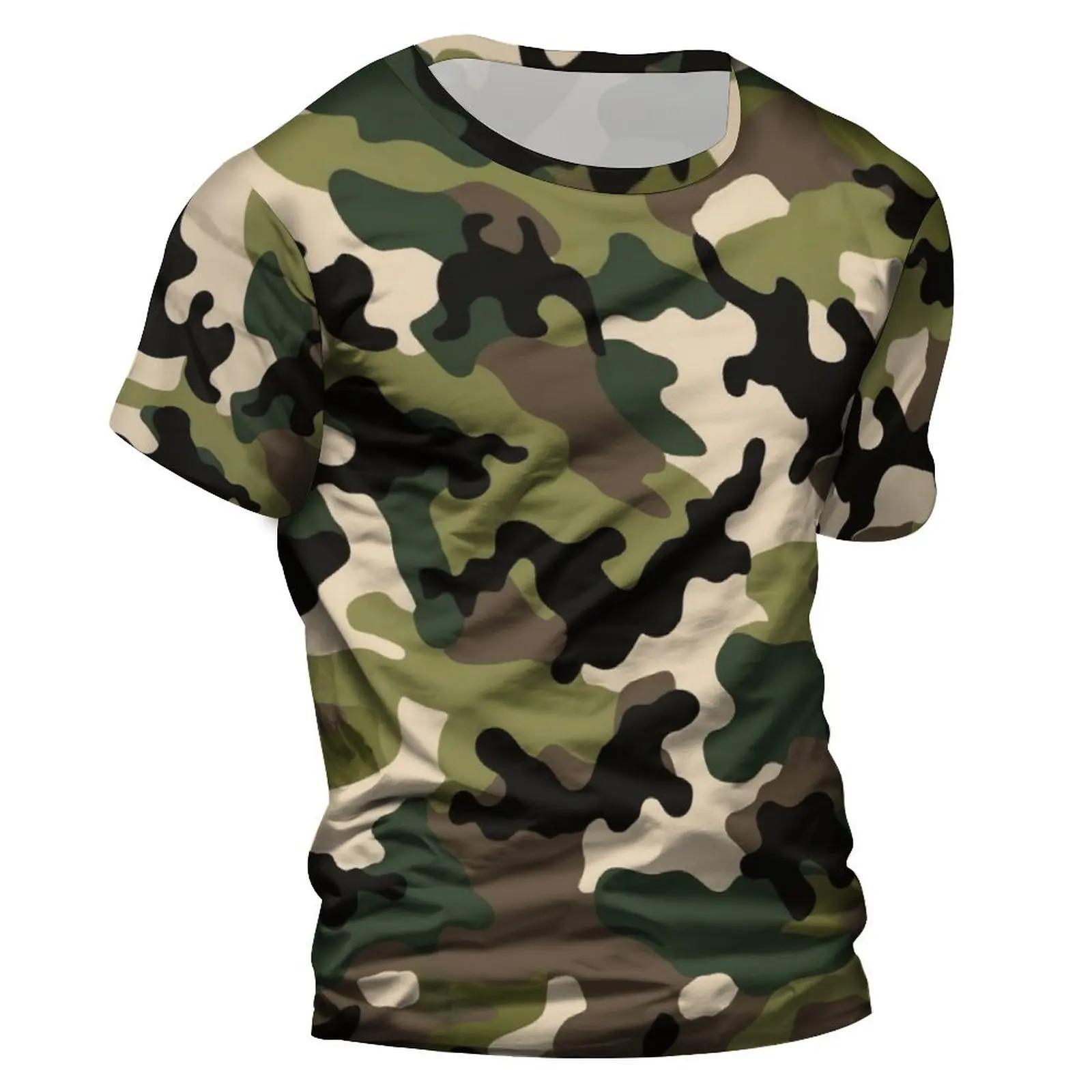 

Military-Inspired 3D T-shirt with Green, Black, and Brown Camo Print 3XL