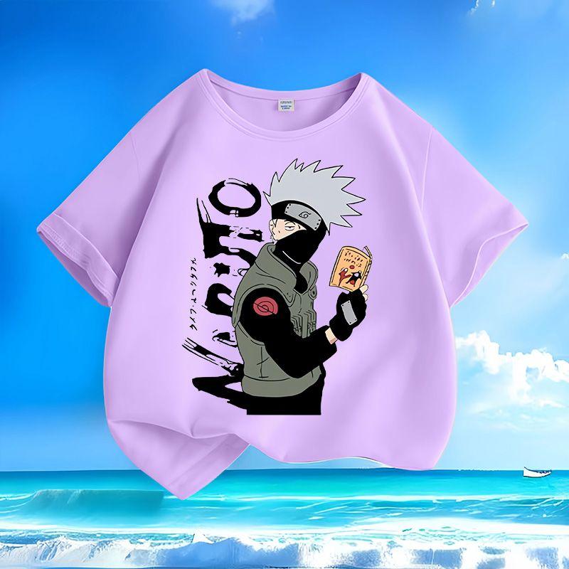 Boys' and Girls' Fashionable Naruto-style Shirts for Summer, Loose-fitting Pure Cotton T-shirts for Children