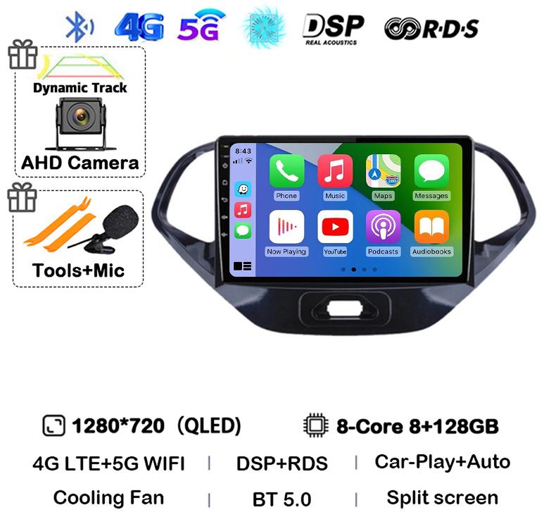 Android 14 Carplay Auto WIFI+4G Car Radio For Ford Figo 2015 2016 2017 2018 Multimedia Stereo Video Player GPS 360 Camera Audio