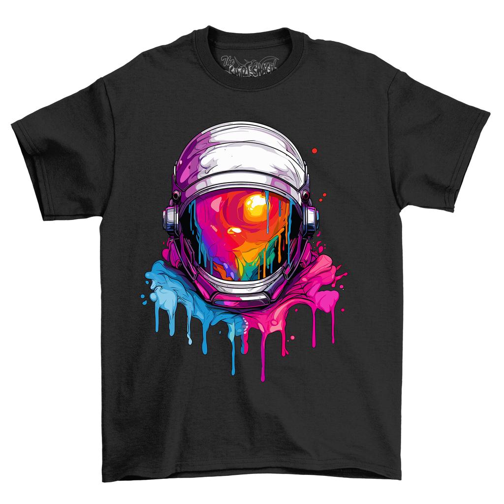 Space Helmet Dripping Paint Effect - Out of this World Style! Funny T-Shirt Mens Womens Tees Top, Uni