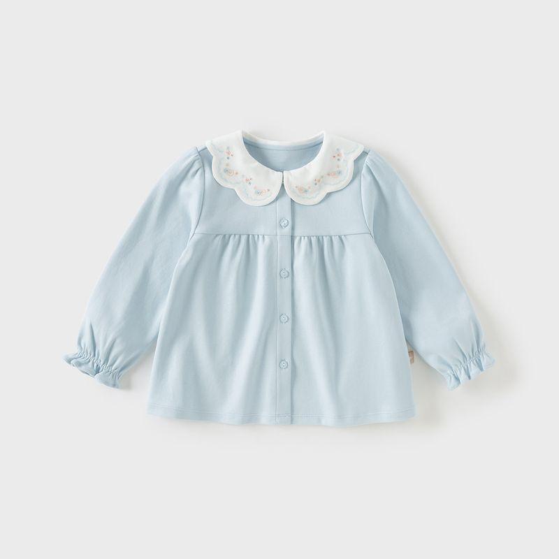 [Same Style as in the Mall] David Bella Girls  Pure Cotton Shirt 2026 Spring New Style Kidsren s Fashionable Shirt Sky Blue [Ready in Stock] 100