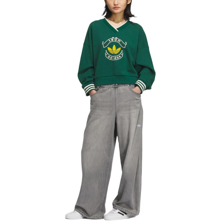 Adidas Originals FW25 Team Sweatcrew Comfortable Versatile Loose V-Neck Pullover Sweatshirt Women Sweatshirt KC5846