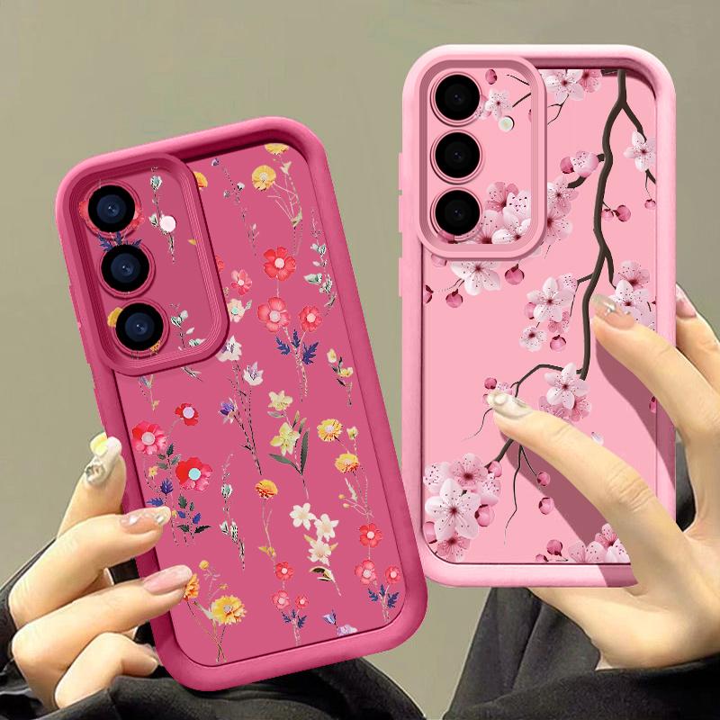 Pink Flower Soft TPU Case For Samsung Galaxy S26 S25 S24 S23 S22 Ultra S23 S25 FE A57 A17 A56 A55 A15 A16 A36 A37 5G Back Cover