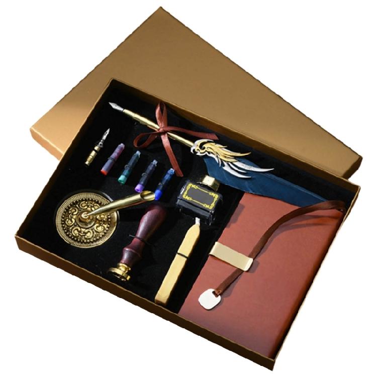 

Feathered Dip Pen and Vintage Seal Stamp Set for Beginner and Professional, with Inks Sacs, Bottle Ink, Leather Notebook темно-синий