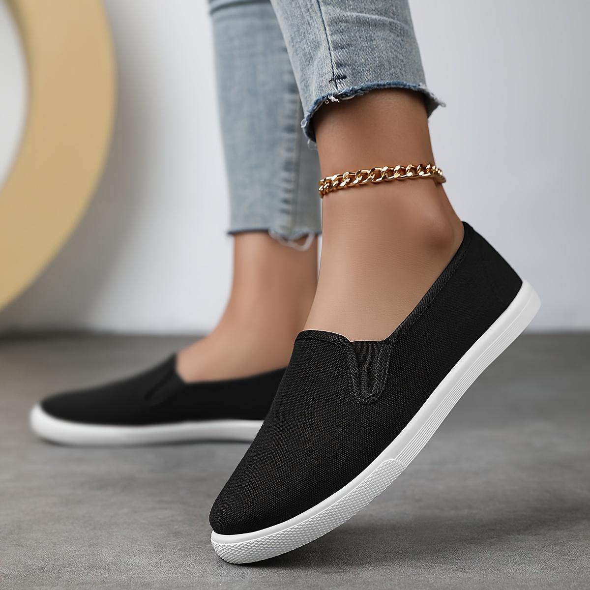 

Women s Slip-On Sneakers Low-Top Round Toe BreathableWalking Shoes - Lightweight Casual Athletic Footwear Minimalist Solid Color 45 холодний колір чорний