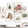 Retro Reindeer Sleigh Christmas Tree Canvas Print Christmas Socks Christmas Wall Art Poster for Modern Nordic Home Decor Gifts