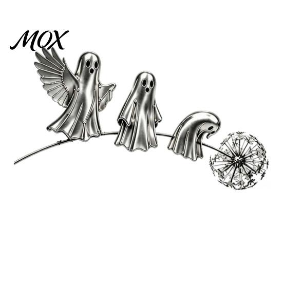 Weather Resistant Garden Stakes Halloween Ghost Stake, Rustic Yard Art Decor with Dandelion Accent, Themed Metal Sculpture for Lawn Patio Flower