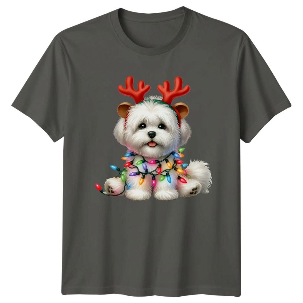 Festive Puppy Christmas Holidays Reindeer Antlers Lights Unisexs Unisexs Graphic Tee S