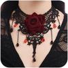 Gotischer Schwarzer Spitze Rote Rose Blume Choker Halskette Vintage Kristall Anhänger Kragen Kette Zubehör für Halloween Hochzeit Brautparty