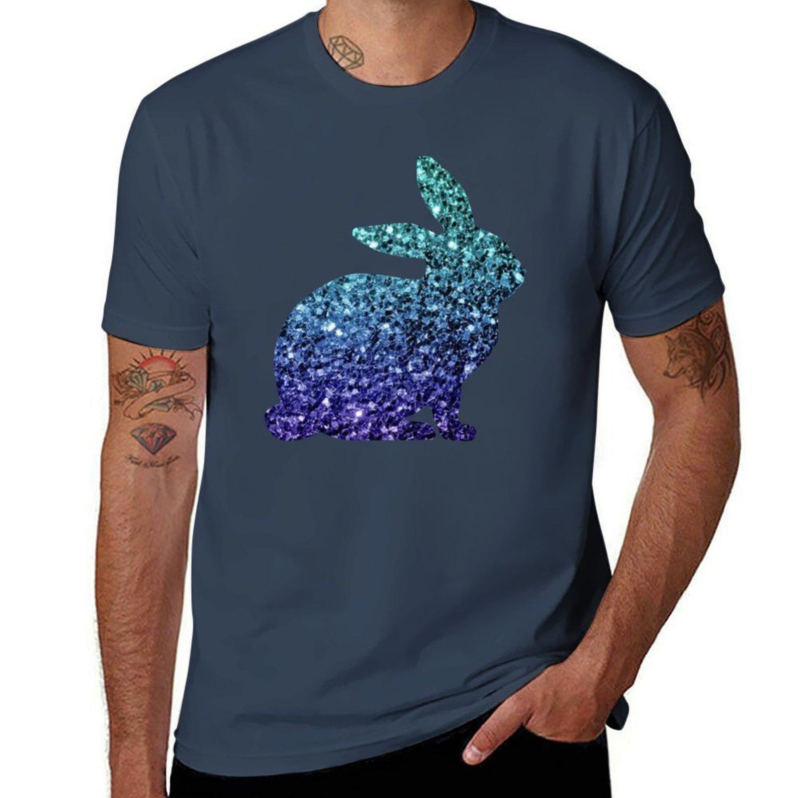 Teal and Blue Ombre Faux Glitter Easter Bunny TShirt Construction Work Tee Shirt S