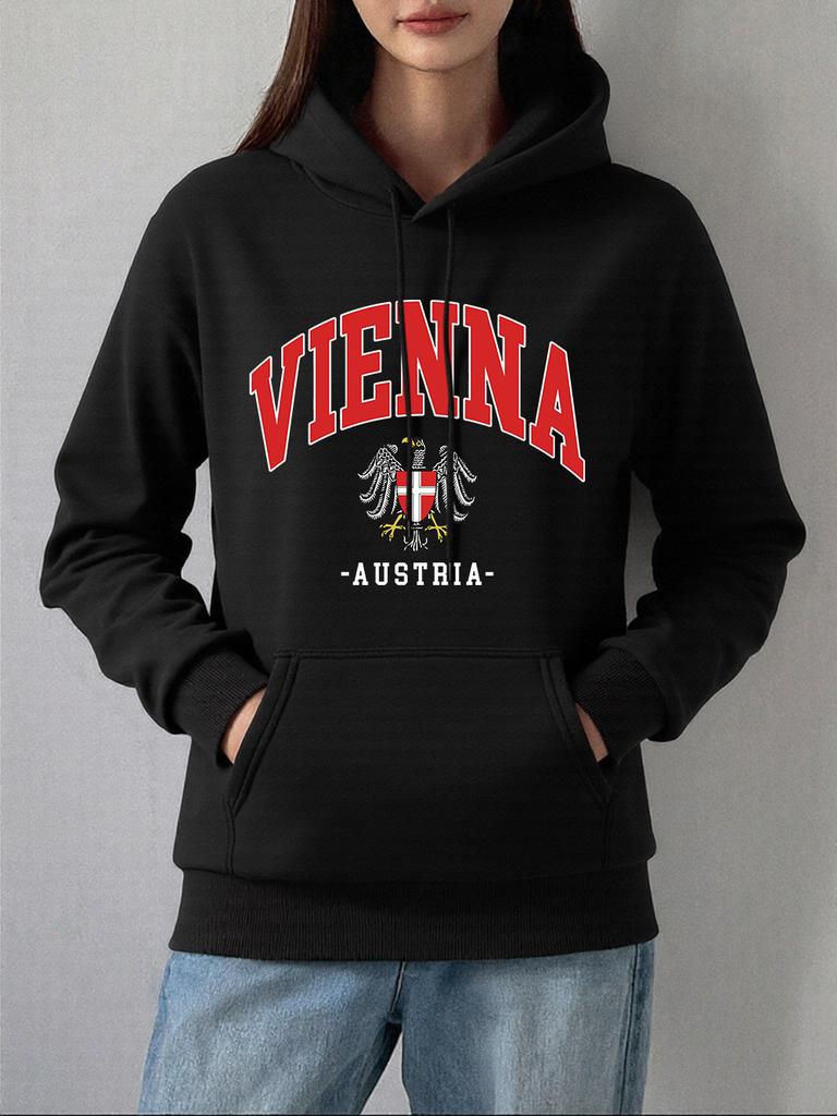 Vienna Austria Badge Prints Hoodie Women Comfortable Loose Pullover Casual Soft Sweatshirt Winter Fleece Warm Womans Clothes