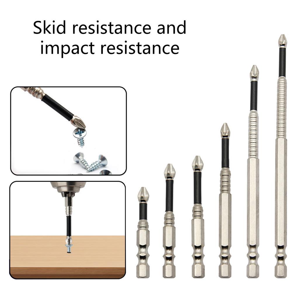 6Pcs Impact Driver Bit Set With Magnetic Alloy Steel NonSlip Long Drill Bits 50-150mm Cross Magnetic Screwdriver Bit