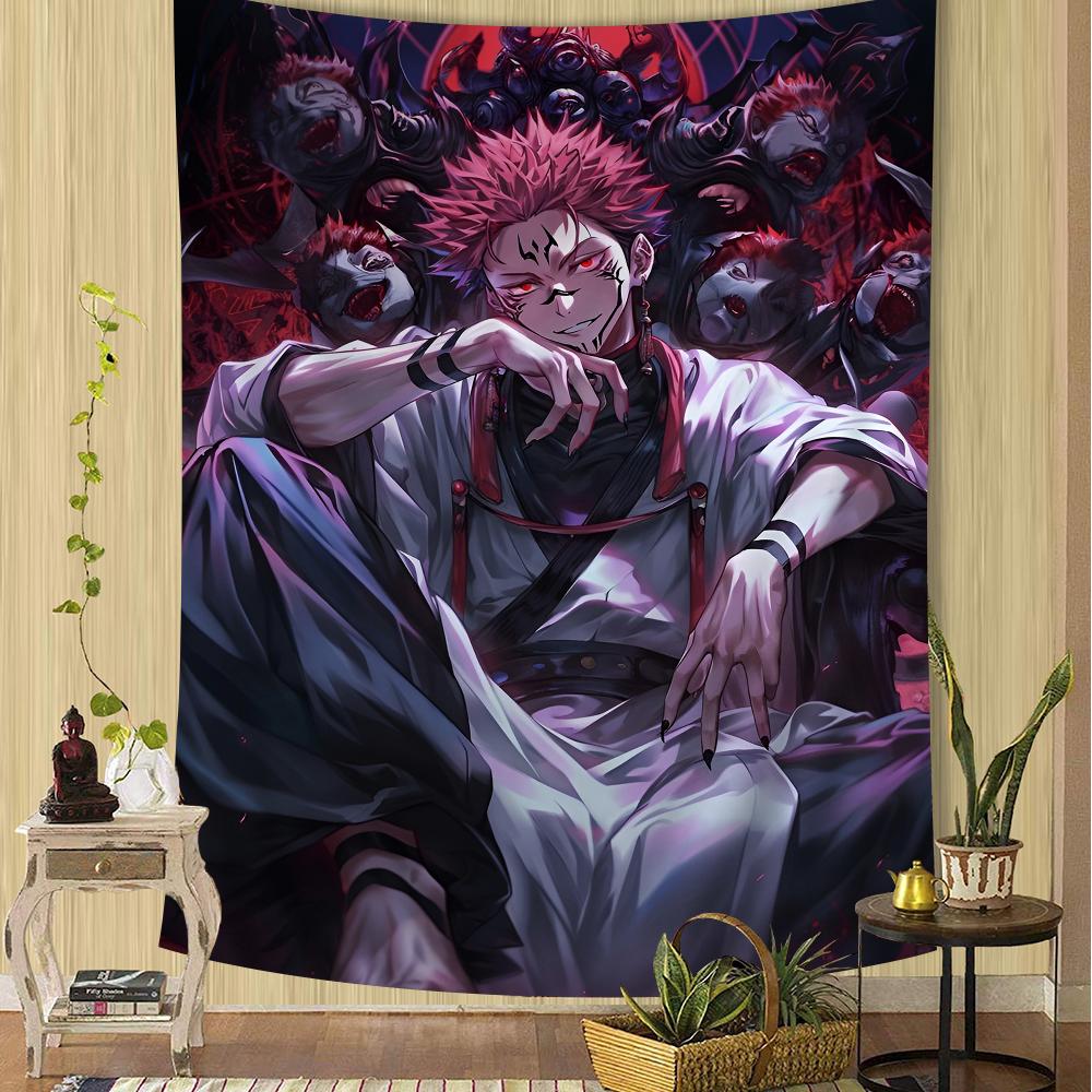 Jujutsu Kaisen Group Battle Wall Tapestry Dynamic Character Art Edgy Room Decor for Shonen Anime Action Manga Fans