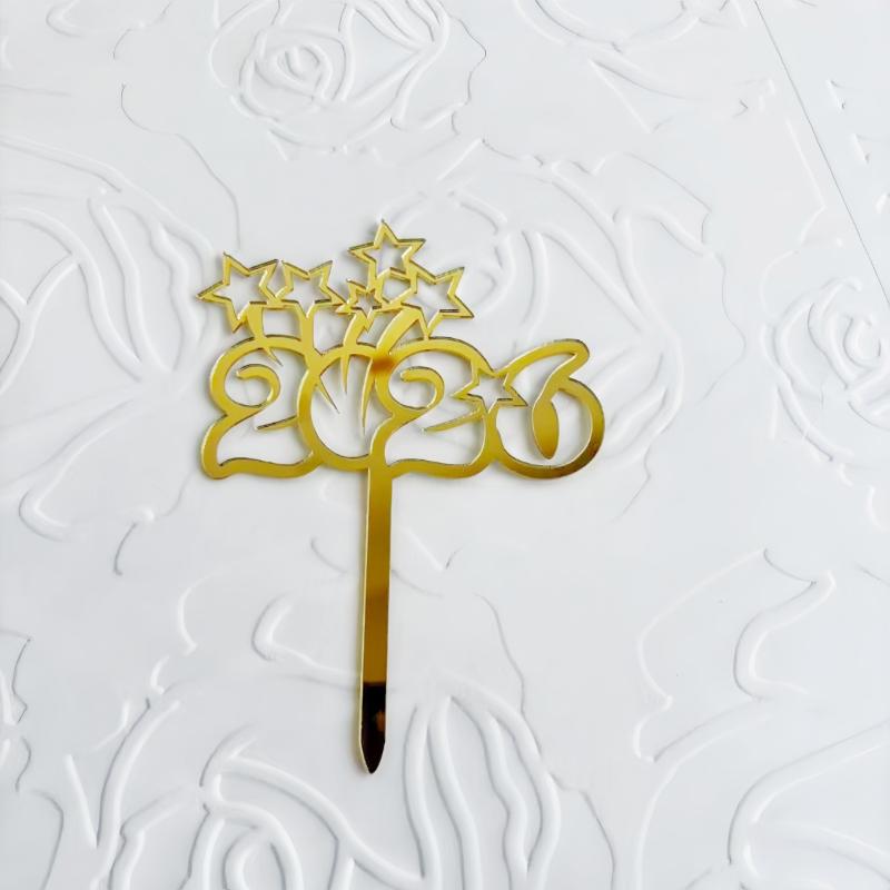1Pc Gold 2026  Year Cake Topper Xmas Cupcake Topper Christmas  Year Party Cake Decorations