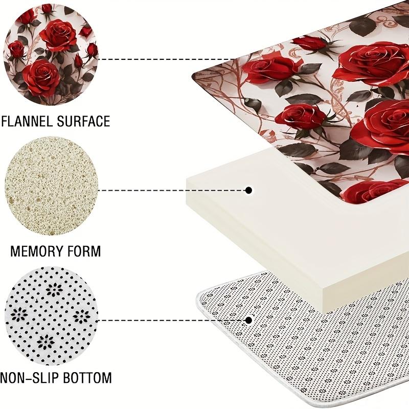 4-teiliges Badezimmer-Duschvorhang-Set Rote Rose Badezimmer-Vorhang mit 12 Haken Rutschfeste Teppiche WC-Deckelmatte Badezimmer-Trennwand