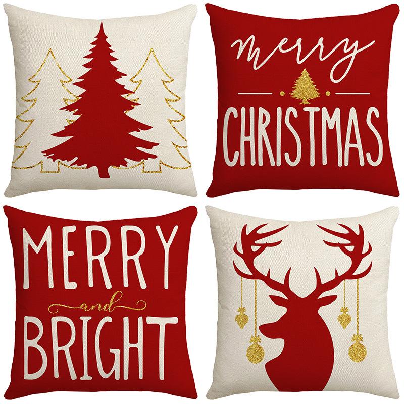 New Christmas Cartoon Pillow Cover Sofa Bedside Linen Printed Gift Square Cushion Cover