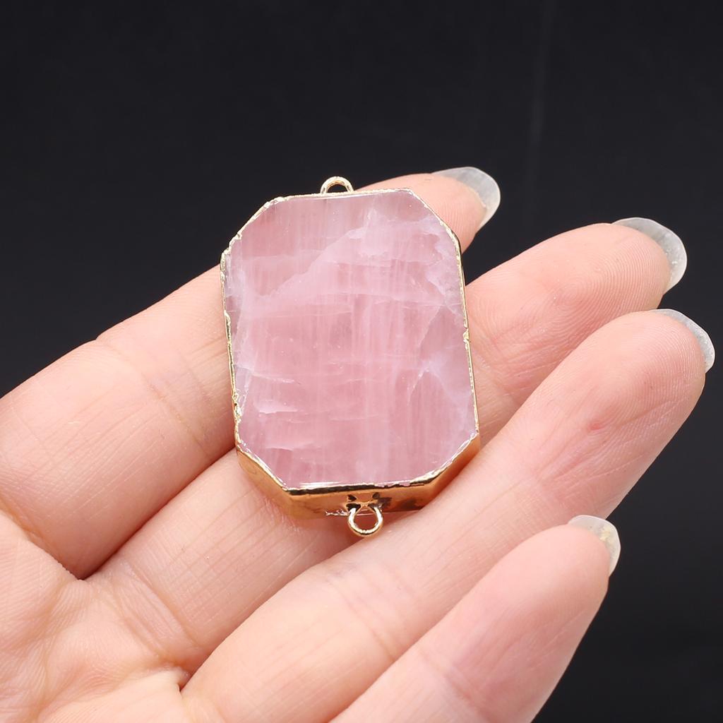 Rose Quartz Pendant Connector (25×43mm) - Premium Natural Crystal Charm for DIY Necklace Handmade Jewelry Craft Accessories, Valentine's Day Bulk Gift