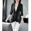 Motedesign Svart og Hvitt Blonder Patchwork Temperament Elegant Ensfarget Dame Topp Vår Sommer Blazere Topper