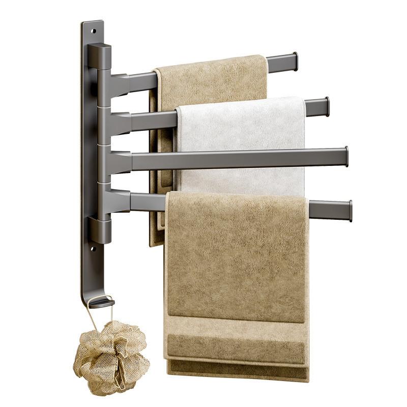 Gunmetal Gray Rotating Towel Rack With Active Hooks For Bathroom Wall Mounting