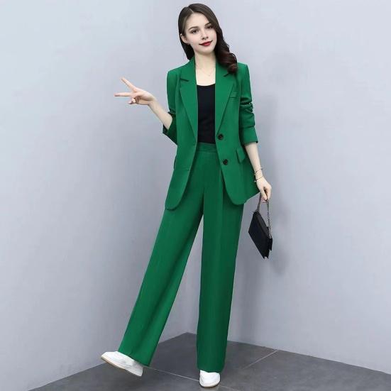 Women's Formal Coat and Pants Set with Lapel and Single Button Jacket