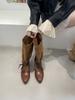 Pointed retro thick heel pile soft leather western boots women's new inner heightening boots spot autumn folds