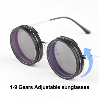 Adjustable ND Filter Sunglasses 1-9 Gears for Comfort Clarity Polarized Round Glasses with Blue Light Blocking Glasses for Travel Outdoor Work