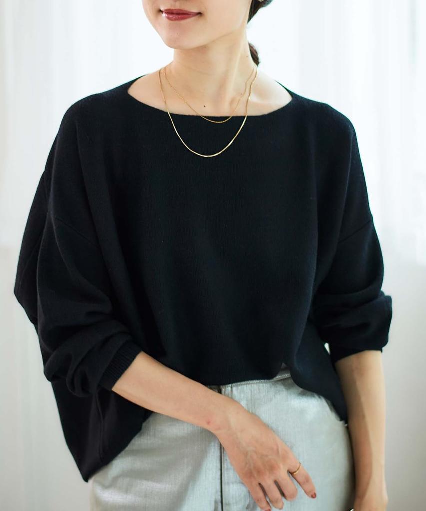 Le Coeur Blanc Milan Rib Hem Round Hand Size Black Pullover, Washable, 3048028401,