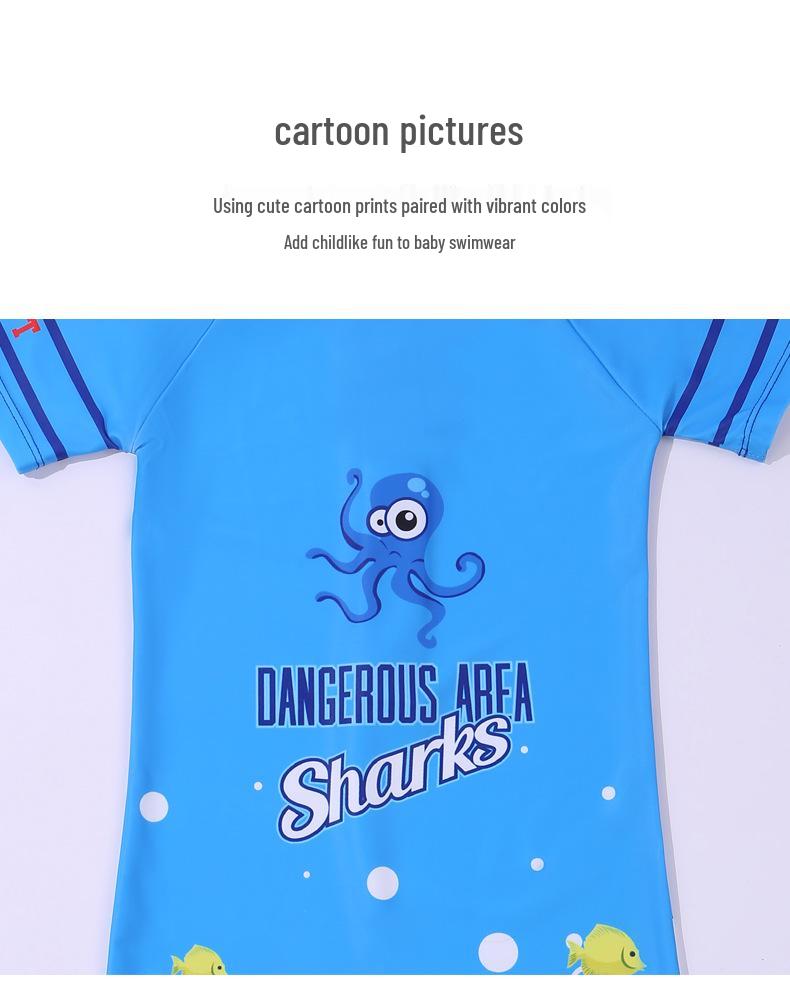 New Boys' One-Piece Cartoon Swimsuit: Cute, Quick-Drying Sun Protection for Toddlers to Big Kids