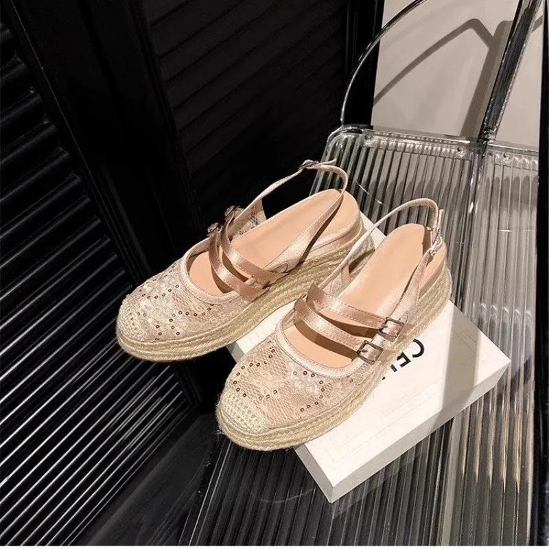 Fashion 2025 Summer New Lace Mesh Women's Sandals Outdoor Buckle Strap Wedges Closed Toe Sandals for Platform daily Casual Brand Shoes