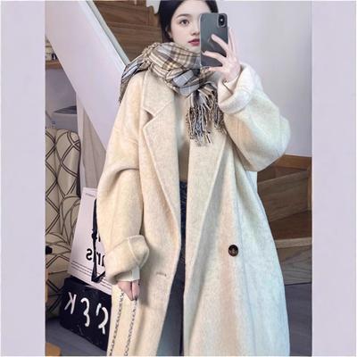 Women's Long Wool Coat Autumn/Winter Loose Double-Breasted Blazer Jacket