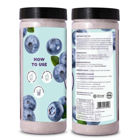 Bevzilla Blueberry Instant Iced Tea Mix - 400 Grams | Perfect For Summers| Refreshing| Premix Powder