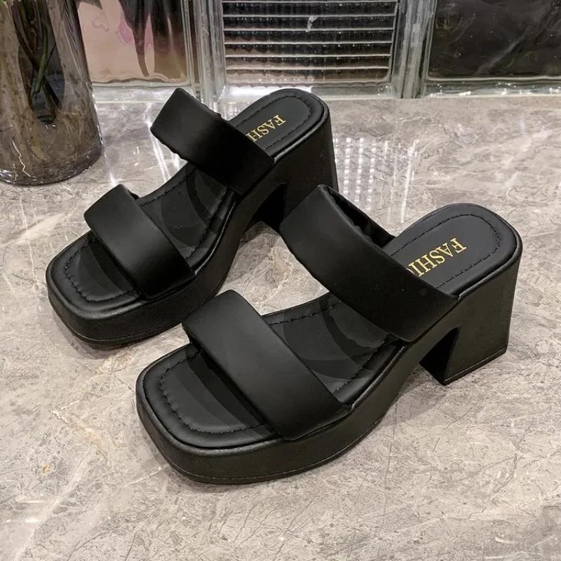 Punk Style Chunky High Heels Platform Sandals Women Open Toe Slip On Stretch Ankle Strap Summer Shoes Female Zapatos Mujer 41 42