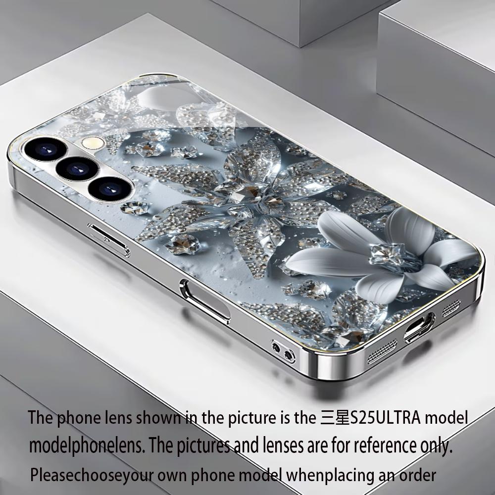 New Luxurious Silver Floral Electroplated Silver Glass Shockproof Phone Cases For Samsung Galaxy S25/S24/S23 Ultra Plus/FE