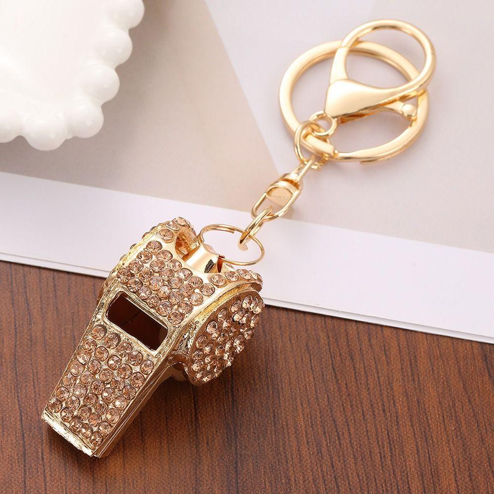 Luxury Metal Whistle Key Chain Waterproof Referee Whistle Rhinestones Whistle Keychain  Girl Gift