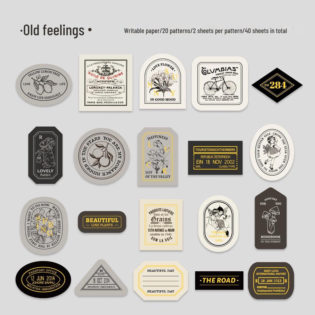 Yi Niao Retro Hot Stamping Sticker Set: 'Years of Peaceful' Series - 40 Pieces, 6 Designs