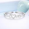 Heart Love Script Open Adjustable Ring – 925 Sterling Silver