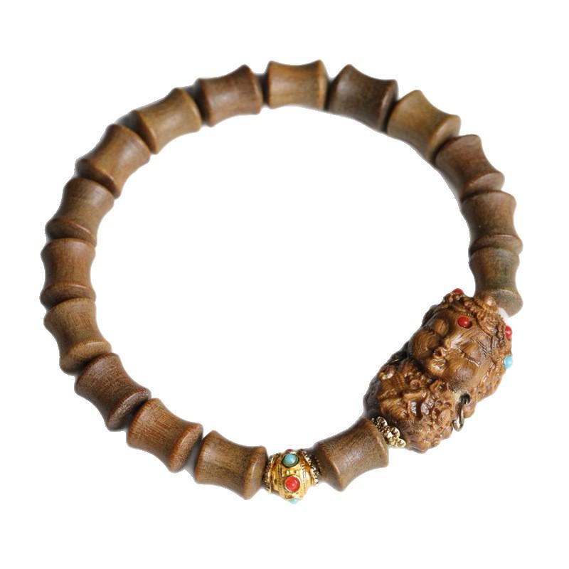 Green Sandalwood Bamboo Bead Bracelet DIY Avalokiteshvara 0.8x1.0 Men's & Women's Single-Loop Buddhist Beads