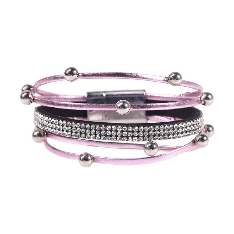 Pearl Pu Leather Bracelet Women, Fashion Magnet Buckle Bracelet Bracelet Bracelet Bracelet Multi-Layer Leather Bracelet