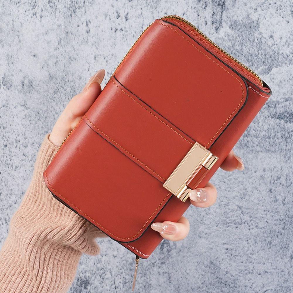 Foldable PU Leather Short Wallet Zipper Women Card Holder Water-proof Three Fold Wallet  Gift