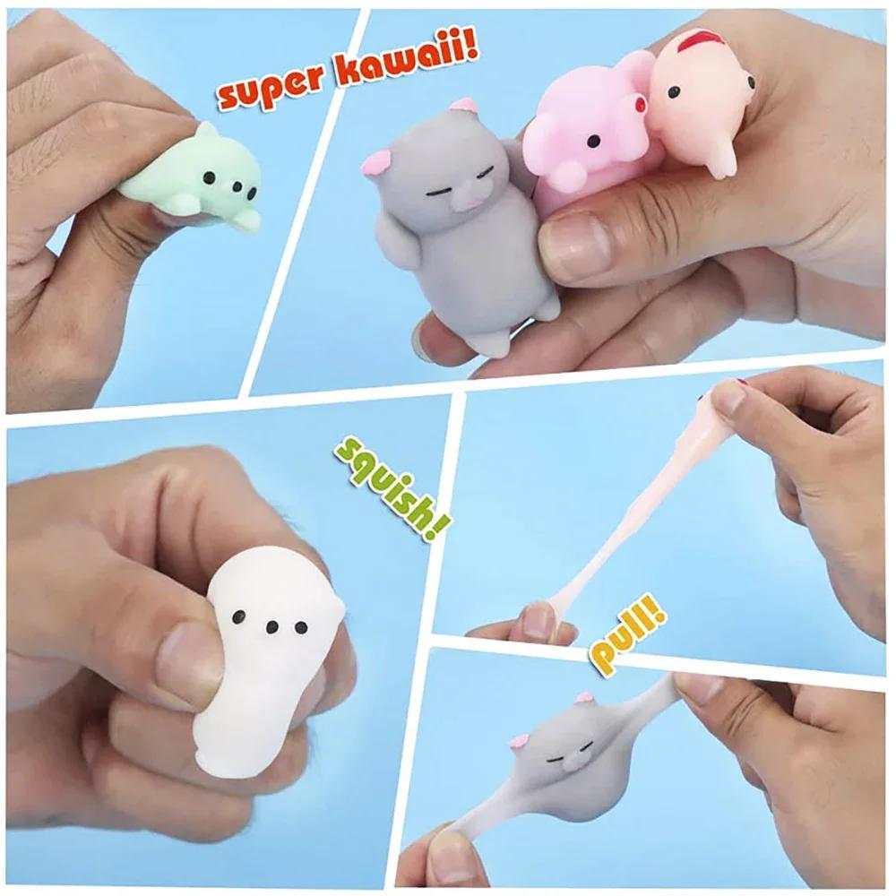Non-Toxic 35Pcs Soft Glue Stress Relief Toys Cute Animal Finger Silicone Fidget Toys Pinching Joy Pressing Release Decompression Toy Gifts